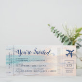 Beach Wedding Boarding Pass All-in-One Einladung (Stehend Vorderseite)