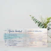 Beach Wedding Boarding Pass All-in-One Einladung (Stehend Vorderseite)