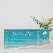 Beach Wedding Boarding Pass Moody Aquamarin Ocean  Save The Date (Stehend Vorderseite)