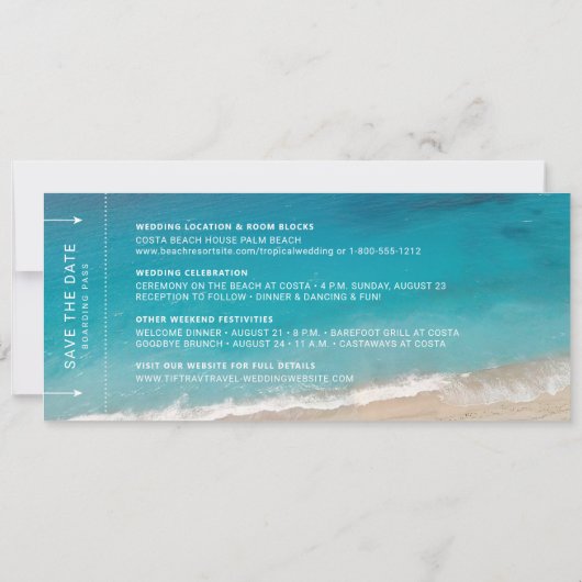 Beach Wedding Boarding Pass Moody Aquamarin Ocean  Save The Date (Rückseite)