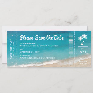 Beach Wedding Boarding Pass Moody Aquamarin Ocean  Save The Date