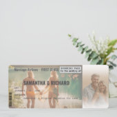 Beach Wedding Boarding Pass Romantic Beach  Einladung (Stehend Vorderseite)