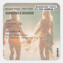 Beach Wedding Boarding Pass Romantic Beach  Quadratischer Aufkleber
