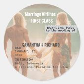 Beach Wedding Boarding Pass Romantic Beach  Runder Aufkleber (Vorderseite)