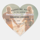 Beach Wedding Boarding Pass Romantic  Herz-Aufkleber (Vorderseite)