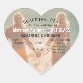 Beach Wedding Boarding Pass Romantic  Herz-Aufkleber