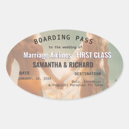 Beach Wedding Boarding Pass Romantic  Ovaler Aufkleber