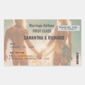 Beach Wedding Boarding Pass Romantic  Rechteckiger Aufkleber (Vorderseite)