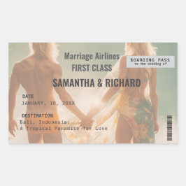 Beach Wedding Boarding Pass Romantic  Rechteckiger Aufkleber
