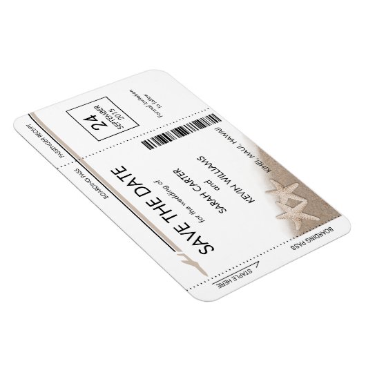 Beach Wedding Boarding Pass Save the Date Magnete (Rechte Seite)