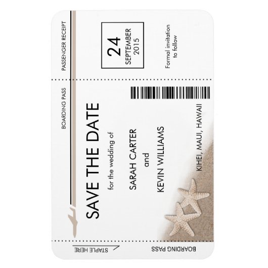 Beach Wedding Boarding Pass Save the Date Magnete (Vertikal)