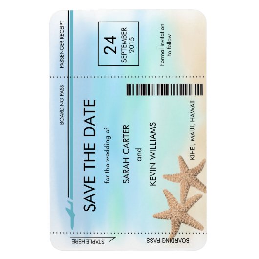 Beach Wedding Boarding Pass Save the Date Magnete (Vertikal)