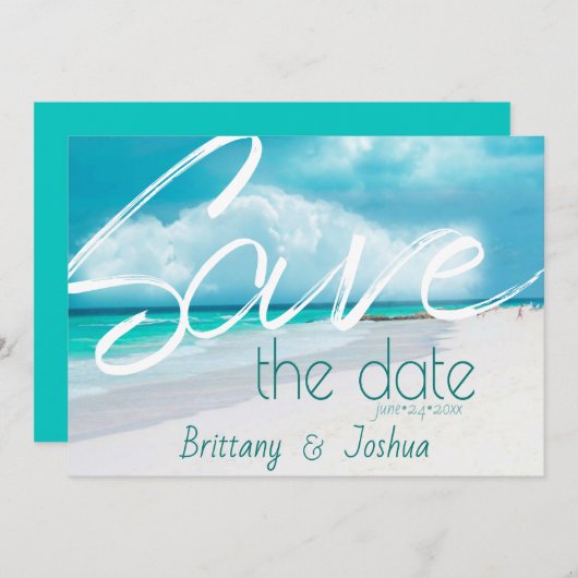 Beach Wedding Bold Save the Date Einladung (Vorne/Hinten)