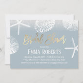 Beach Wedding Brautparty Dusty Blue Seashells Einladung (Vorderseite)