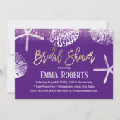 Beach Wedding Brautparty Lila Seashells Einladung (Vorderseite)