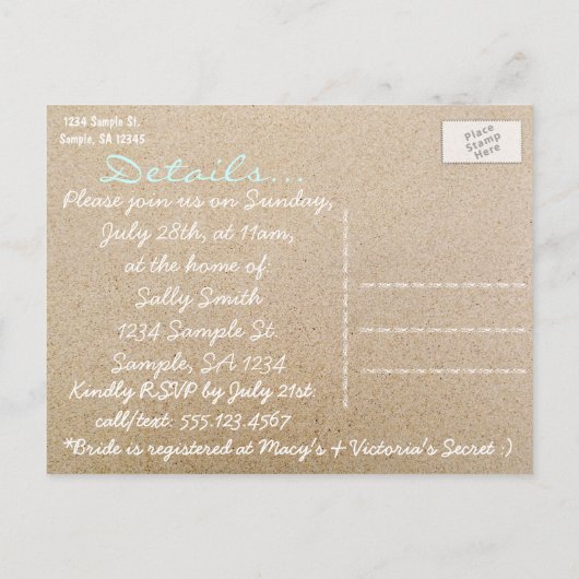 Beach Wedding/Bridal Dusche Einladungen in Sand (Rückseite)