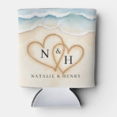 Beach Wedding Can Cooler mit Sandherzen Dosenkühler (Vorderseite)