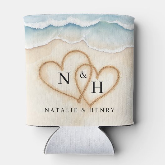 Beach Wedding Can Cooler mit Sandherzen Dosenkühler (Rückseite)