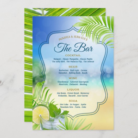 Beach Wedding Cool Mojito Palm Blätter Die offene  Menükarte (Vorne/Hinten)