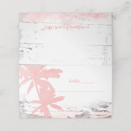Beach Wedding Coral Palm Trees Platzkarte (Außenseite Aufgefaltet)