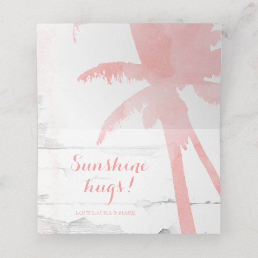 Beach Wedding Coral Palm Trees Platzkarte (Innenseite Aufgefaltet)