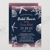Beach Wedding Coral Reef Navy & Pink Brautparty Einladung (Vorne/Hinten)