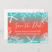 Beach Wedding Coral Reef Starfish Save the Date Ankündigungspostkarte (Vorne/Hinten)