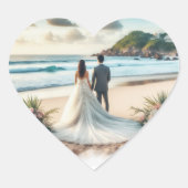 Beach Wedding Couple Herz-Aufkleber (Vorderseite)