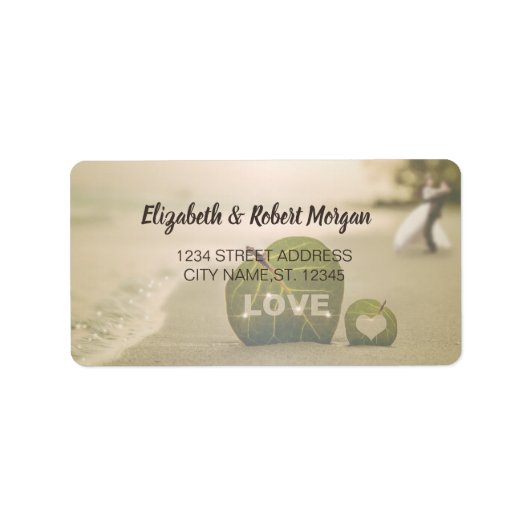Beach Wedding Couple, Liebe Wedding Label Adressaufkleber (Vorne)