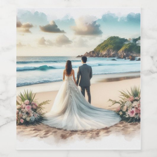 Beach Wedding Couple Weinetikett (Einzelnes Label)
