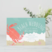 Beach Wedding Crab Sand Ocean Waves Einladung (Stehend Vorderseite)
