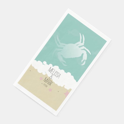 Beach Wedding Crab Sand Paare Name Serviette (Ecke)