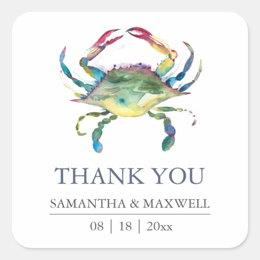 Beach Wedding Danke, dass du Sticker Blue Crab bev (Vorderseite)