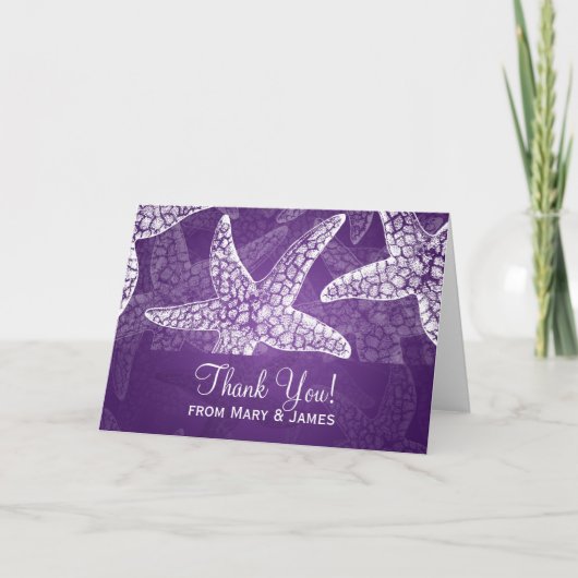 Beach Wedding "Danke" Starfish Lila Dankeskarte (Vorderseite)