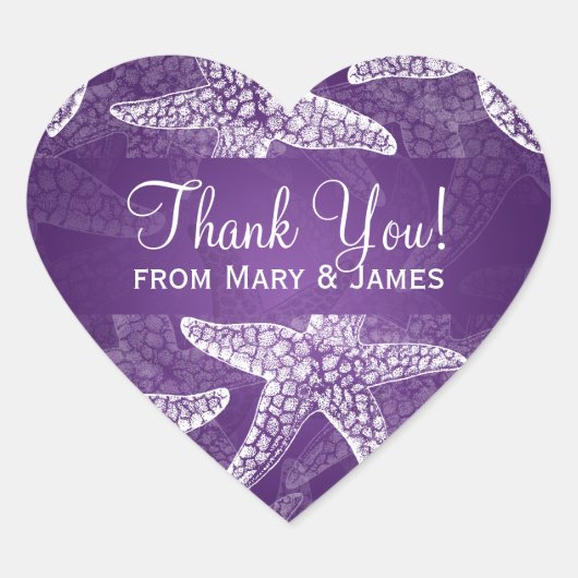 Beach Wedding Danke, Starfish Lila Herz-Aufkleber (Vorderseite)