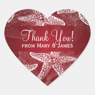 Beach Wedding Danke, Starfish Red Herz-Aufkleber
