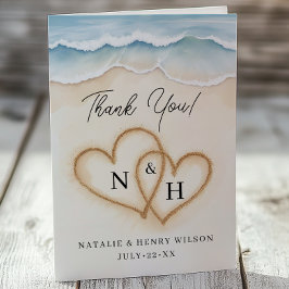 Beach Wedding Dankeschön Karte mit Sandherzen