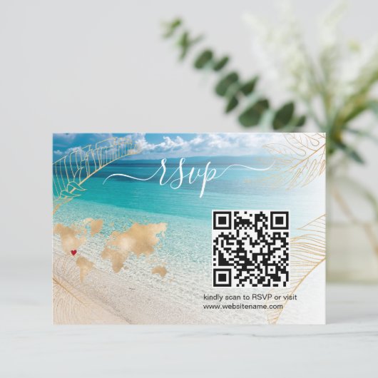 Beach Wedding Destination Passport Karte QR Code (Stehend Vorderseite)