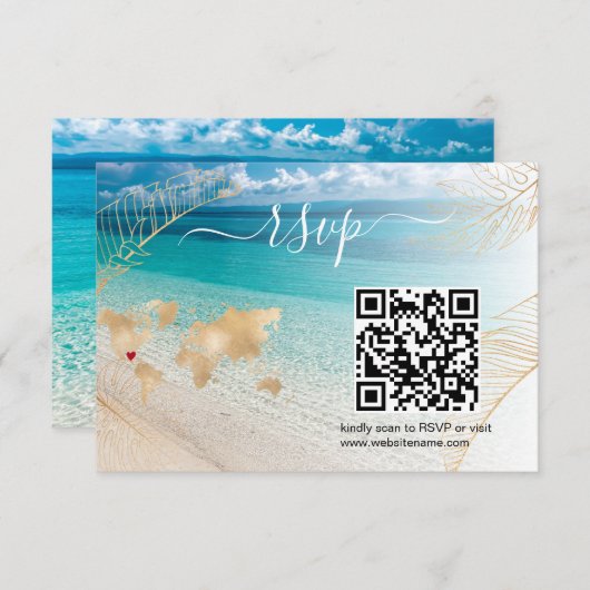 Beach Wedding Destination Passport Karte QR Code (Vorne/Hinten)