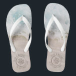 Beach Wedding Destination Personalisiert Badesandalen<br><div class="desc">Strand Sand und Wellenreiten mit personalisierten Imitaten Pass Briefmarke für eine Strand-Hochzeit in Urlaubsort.</div>