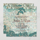 Beach Wedding Einladung Delphine Vintag Aquamarin (Vorne/Hinten)