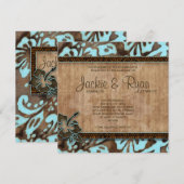 Beach Wedding Einladung Hibiskus Blue Brown (Vorne/Hinten)