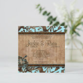 Beach Wedding Einladung Hibiskus Blue Brown (Stehend Vorderseite)