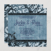 Beach Wedding Einladung Hibiskus Blue Denim (Vorne/Hinten)