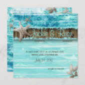 Beach Wedding Einladung Seashell Blue Wood (Vorne/Hinten)