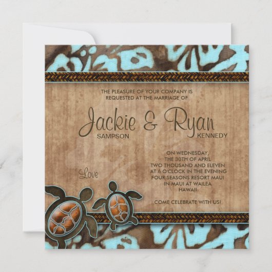 Beach Wedding Einladung Turtle Blue Brown (Vorderseite)
