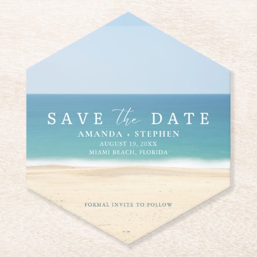 Beach Wedding Einzigartig Save the Date Untersetzer (Vorderseite)