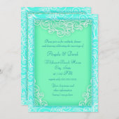 Beach Wedding Empfang Aqua und Green Waves Einladung (Vorne/Hinten)