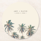 Beach Wedding Empfang Palm Tree Personalisiert Runder Pappuntersetzer (Vorderseite)