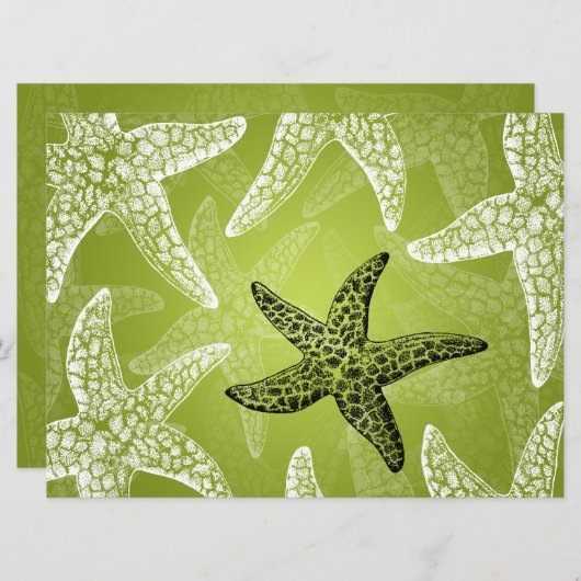 Beach Wedding Empfang Starfish Lime Green Einladung (Vorne/Hinten)